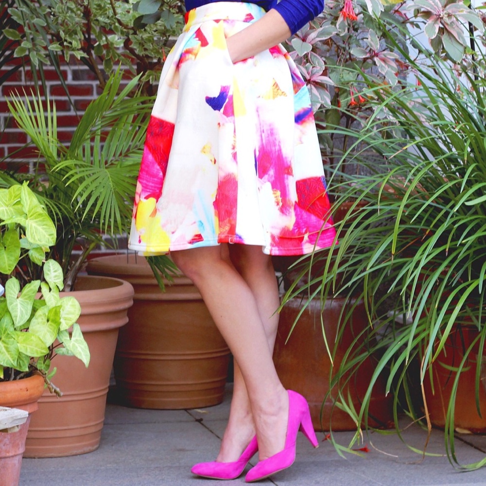 Floral watercolor A-line skirt.